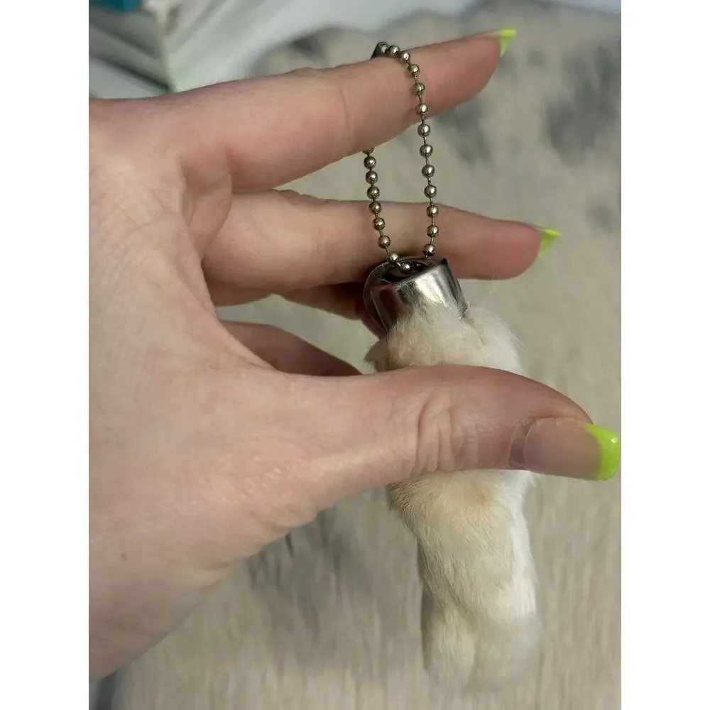 Sterling Silver Pink Blue Cotton Candy Bezel Rabbits Foot Keychain Pendant 925